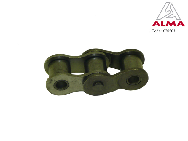 Stainless steel cranked link, 19.05 slat link chain. Cr�dits : ©ALMA